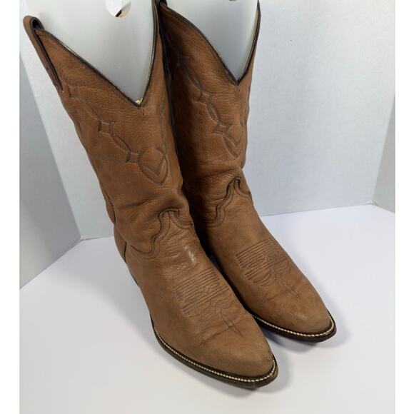 Abilene Womens Soft Elk Leather Brown Cowboy Western Boots Made in USA Size 10.5 - Picture 7 of 13